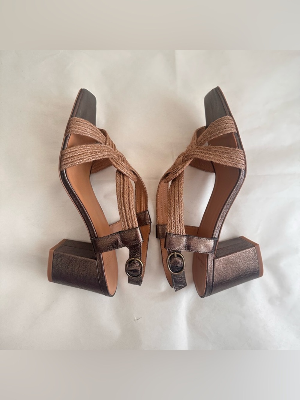 NEW Sezane Zoe Sandals Bronze Women 8 Metallic Leather Rope Knot Box & Dust Bag - Picture 6 of 14